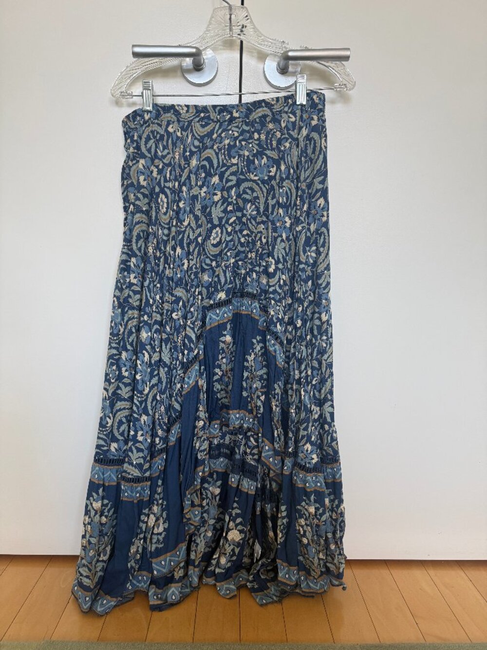 Miss June Paris Blue Floral Sequin High-Low Maxi Skirt